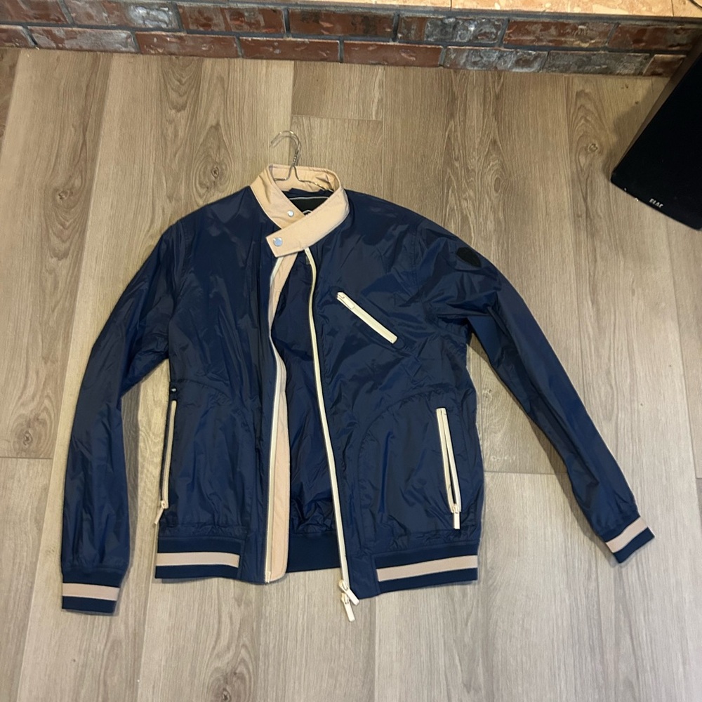 Men's Navy Bomber Jacket with Cream Trim